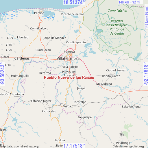 Pueblo Nuevo de las Raíces on map