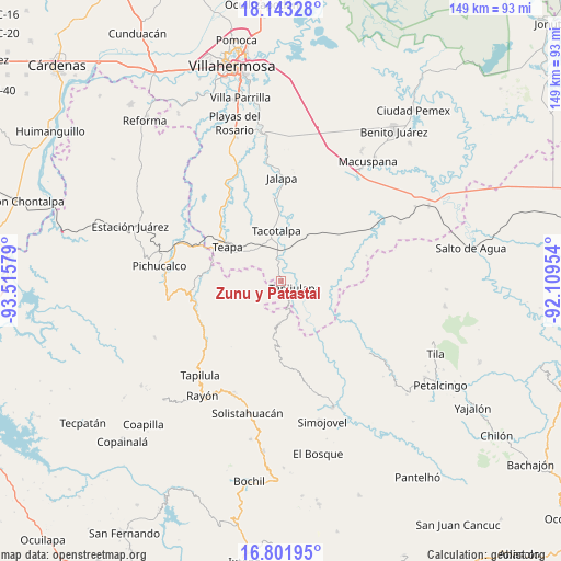Zunu y Patastal on map