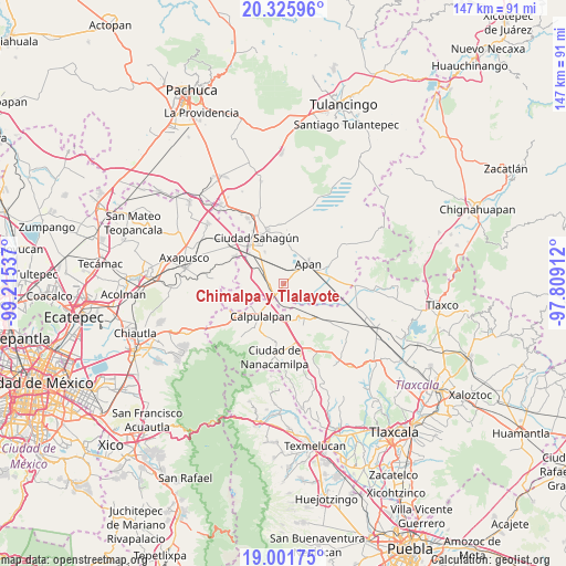 Chimalpa y Tlalayote on map