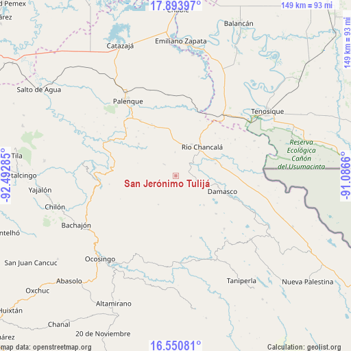 San Jerónimo Tulijá on map