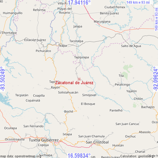 Zacatonal de Juárez on map