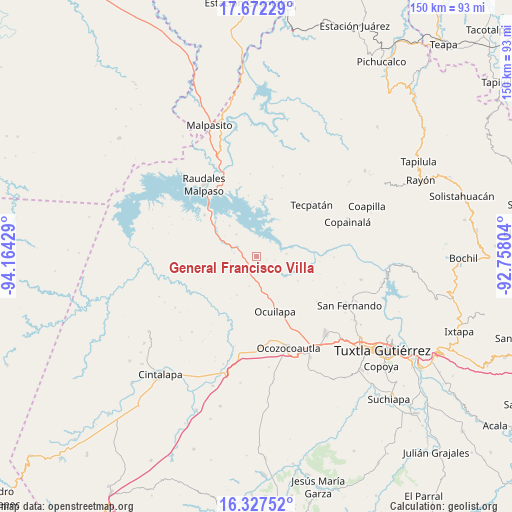 General Francisco Villa on map
