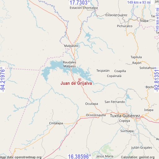 Juan de Grijalva on map