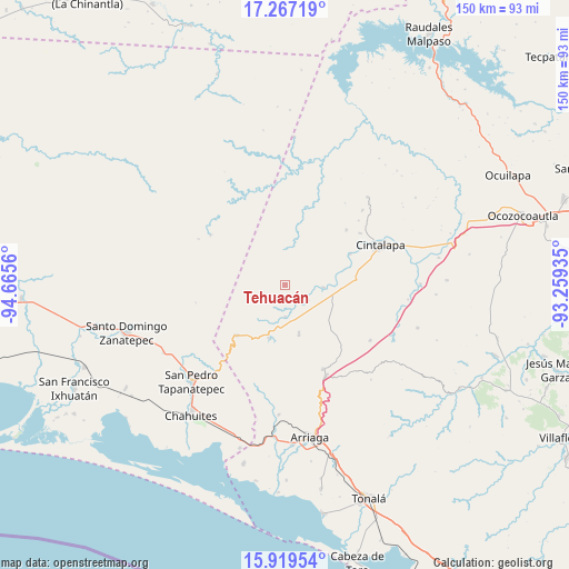 Tehuacán on map