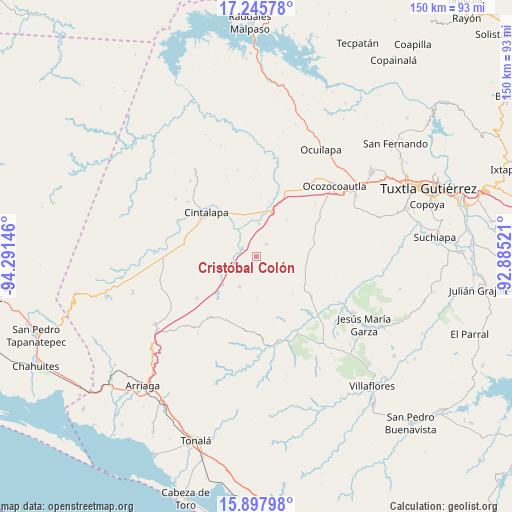 Cristóbal Colón on map