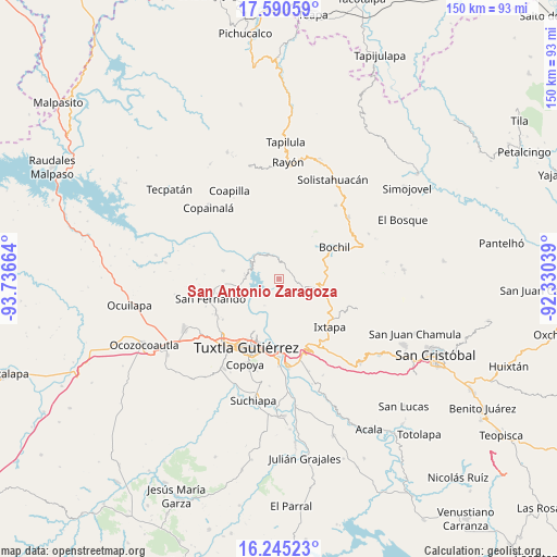 San Antonio Zaragoza on map