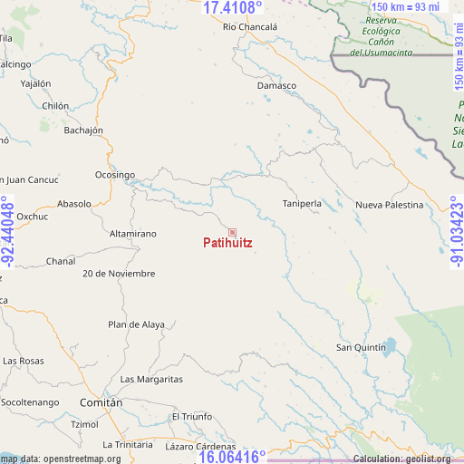 Patihuitz on map