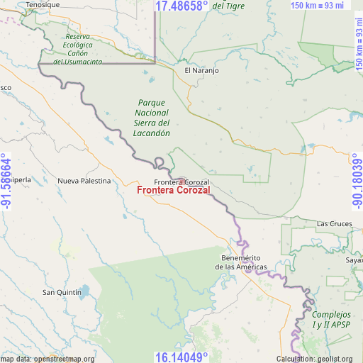 Frontera Corozal on map