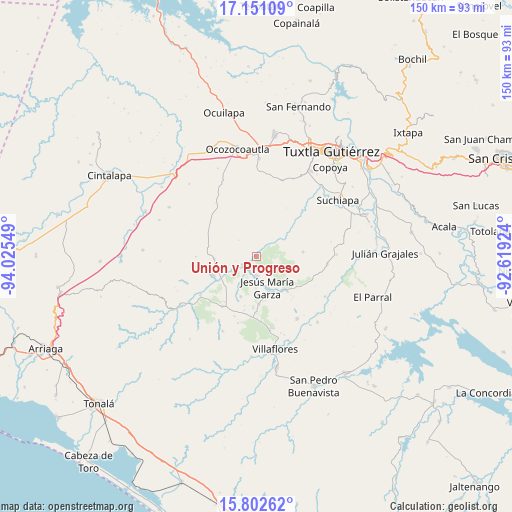 Unión y Progreso on map