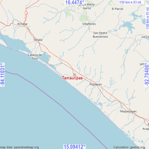 Tamaulipas on map
