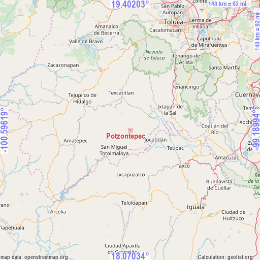 Potzontepec on map