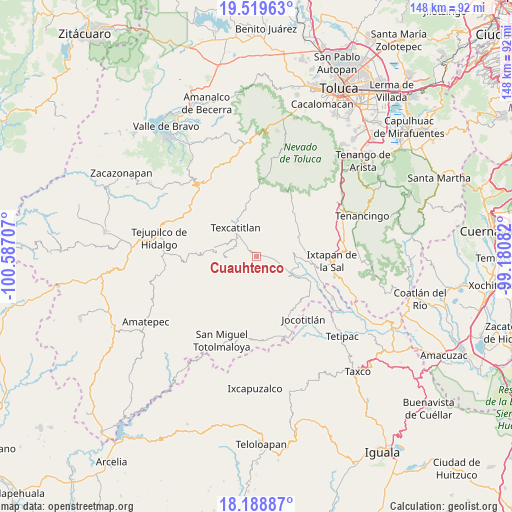 Cuauhtenco on map