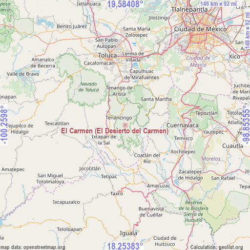 El Carmen (El Desierto del Carmen) on map