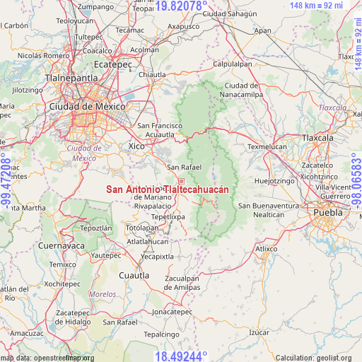 San Antonio Tlaltecahuacán on map