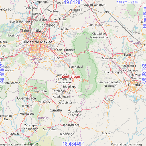 Zentlalpan on map