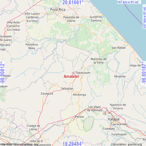 Amatetel on map