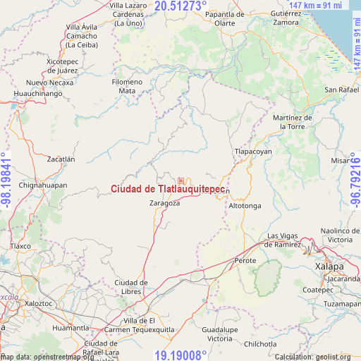 Ciudad de Tlatlauquitepec on map