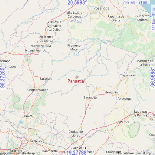Pahuatla on map