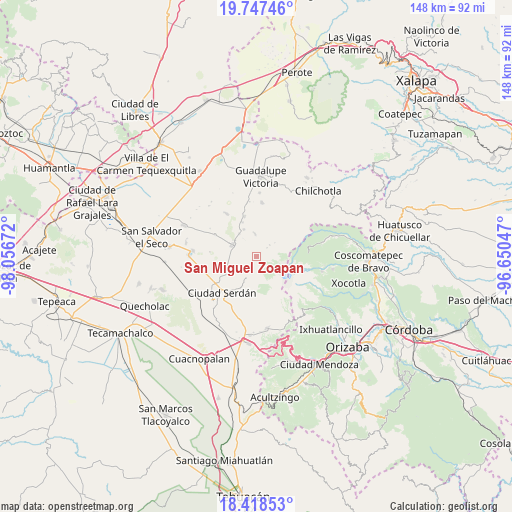 San Miguel Zoapan on map