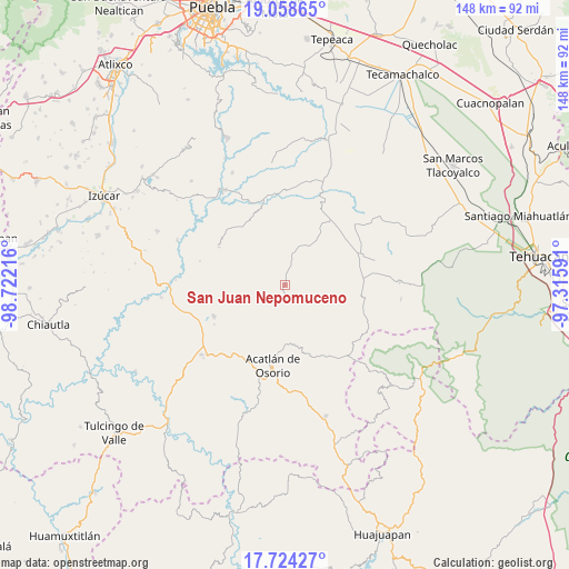 San Juan Nepomuceno on map