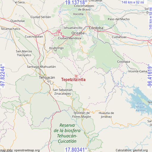 Tepetzitzintla on map