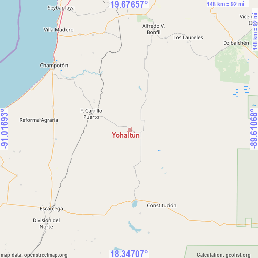 Yohaltún on map