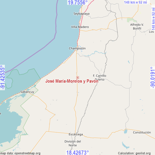 José María Morelos y Pavón on map