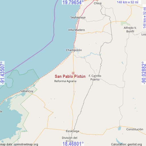 San Pablo Pixtún on map