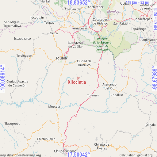 Xilocintla on map