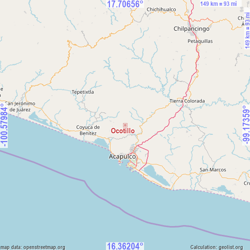 Ocotillo on map