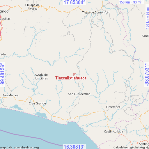 Tlaxcalixtlahuaca on map