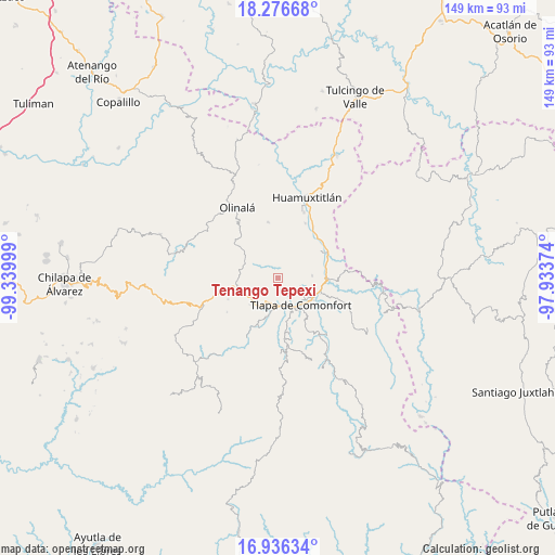 Tenango Tepexi on map