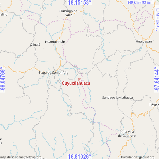 Cuyuxtlahuaca on map