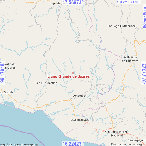Llano Grande de Juárez on map