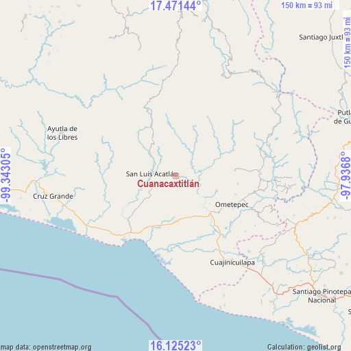 Cuanacaxtitlán on map