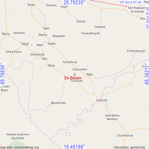 Ek-Balam on map