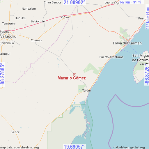 Macario Gómez on map