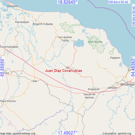Juan Díaz Covarrubias on map