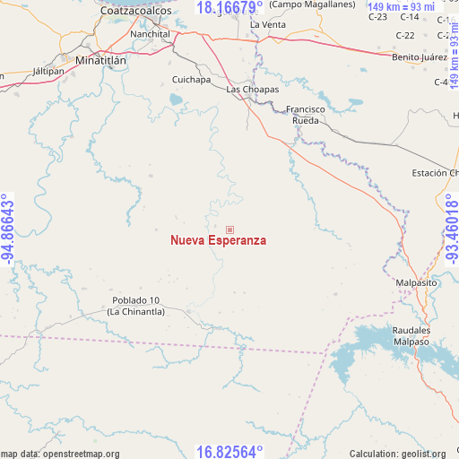 Nueva Esperanza on map