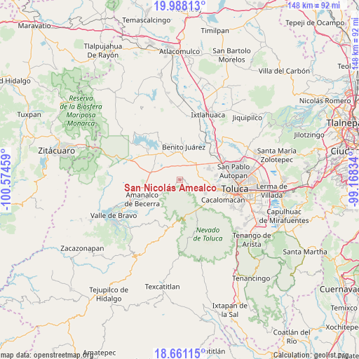 San Nicolás Amealco on map