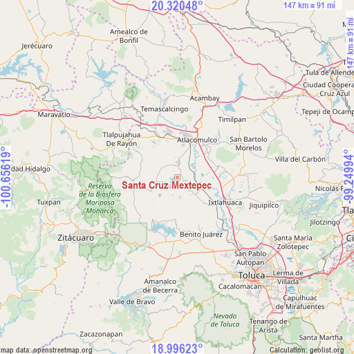 Santa Cruz Mextepec on map