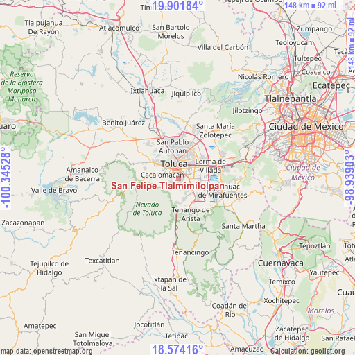 San Felipe Tlalmimilolpan on map