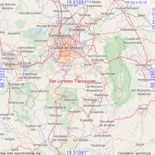 San Lorenzo Tlacoyucan on map