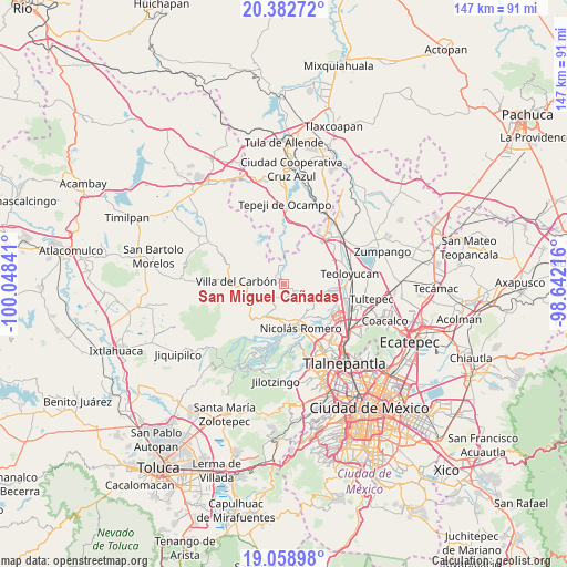 San Miguel Cañadas on map