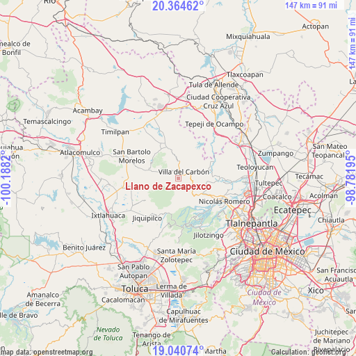 Llano de Zacapexco on map