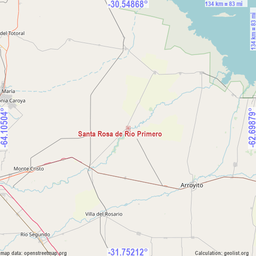 Santa Rosa de Río Primero on map