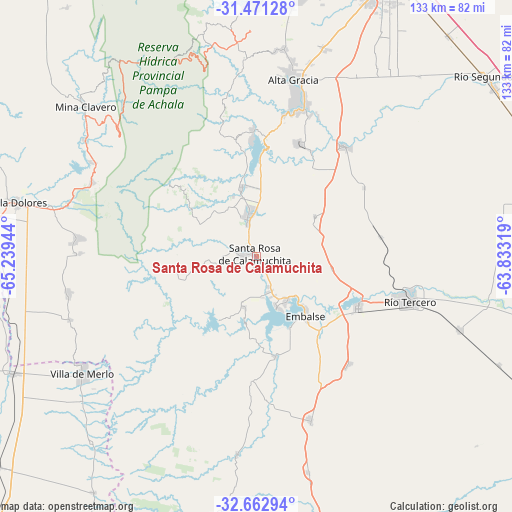 Santa Rosa de Calamuchita on map
