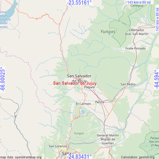San Salvador de Jujuy on map