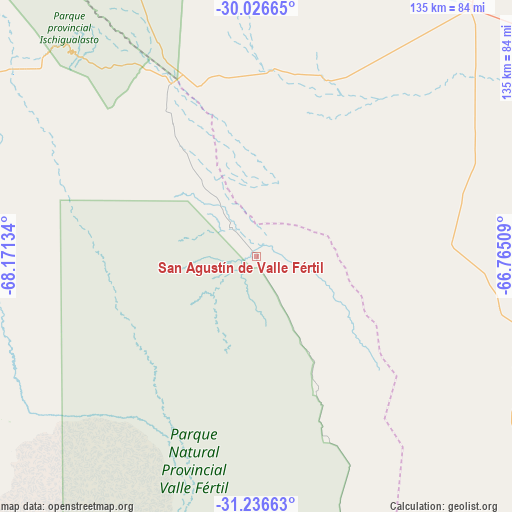 San Agustín de Valle Fértil on map