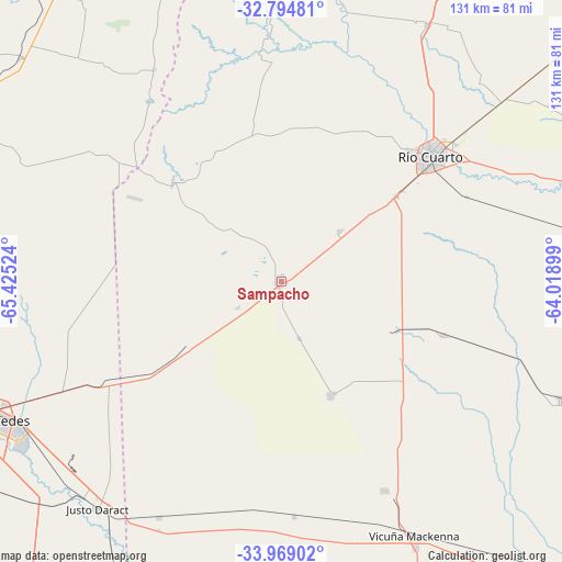 Sampacho on map